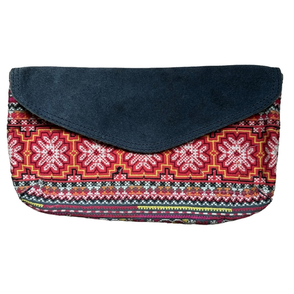 Lucky Brand Embroidered Floral and Suede Clutch Bag Boho Colorful Southwestern - Picture 7 of 7